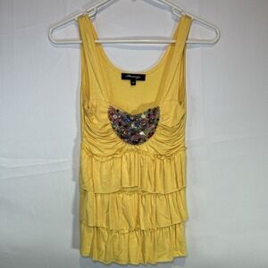 Mesmerize‎ Sleeveless Womens XS Yellow Beaded Tank Top XSmall Ornate Decorative